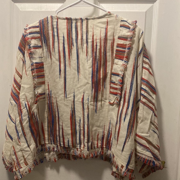 Anthropologie one size fits most Western Kimono Shrug cover up Tan, Red, Blue - Picture 7 of 9